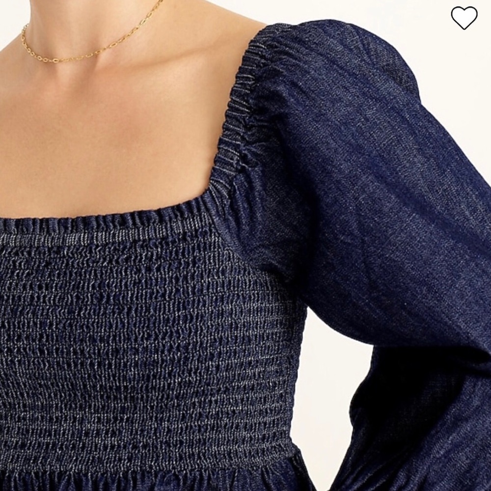 J. Crew Puff Sleeved Chambray Smocked Top in Birch Wash - Picture 2 of 7